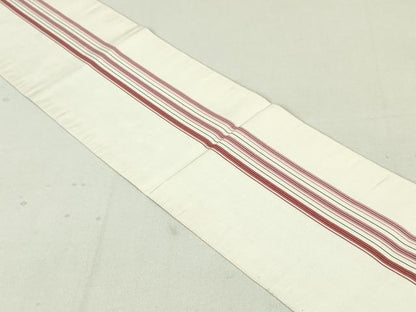 平和屋着物●本場筑前博多織　両面　半幅帯　草花間道　縞　正絹　逸品　DAAU6710ob