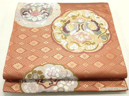 平和屋着物●六通柄袋帯 唐織 鏡裏鳳凰花文 正絹 逸品 DAAU6744ob