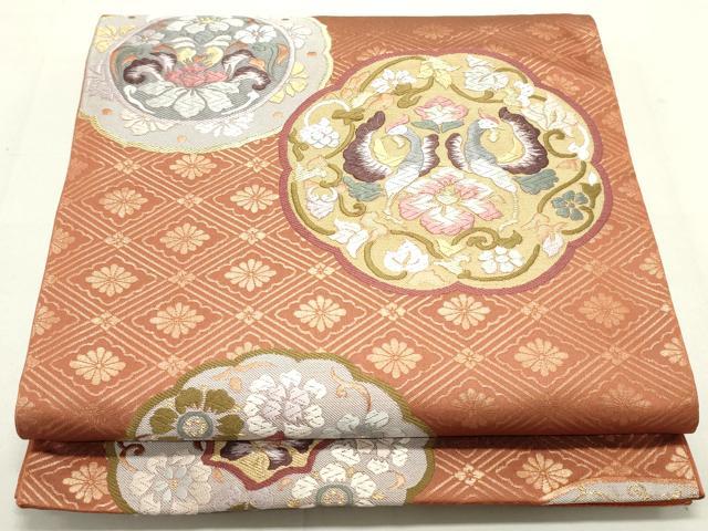 平和屋着物●六通柄袋帯 唐織 鏡裏鳳凰花文 正絹 逸品 DAAU6744ob