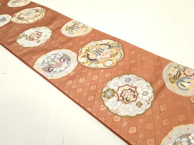 平和屋着物●六通柄袋帯 唐織 鏡裏鳳凰花文 正絹 逸品 DAAU6744ob