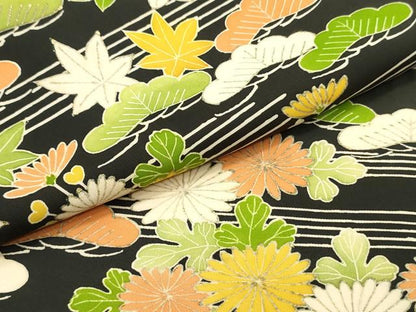 平和屋着物●塩瀬　九寸名古屋帯　草花松文　黒地　金彩　正絹　逸品　DAAU6758ob
