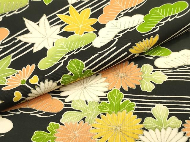 平和屋着物●塩瀬　九寸名古屋帯　草花松文　黒地　金彩　正絹　逸品　DAAU6758ob