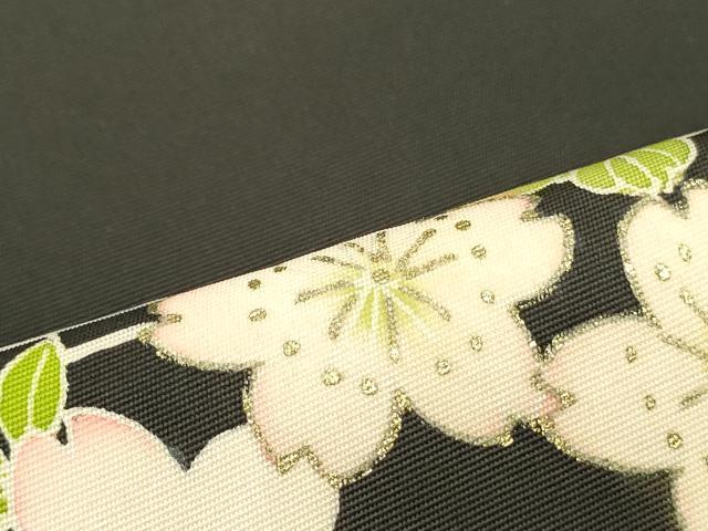 平和屋着物●塩瀬　九寸名古屋帯　草花松文　黒地　金彩　正絹　逸品　DAAU6758ob