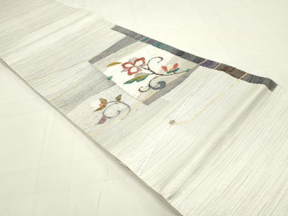平和屋着物●太鼓柄袋帯 紬地 花唐草文 金銀糸 正絹 逸品 DAAU6771ob