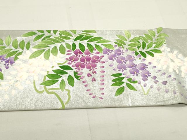 平和屋着物●銀座新松　塩瀬　九寸名古屋帯　枝垂れ藤　金銀彩　正絹　逸品　DAAU6780ob