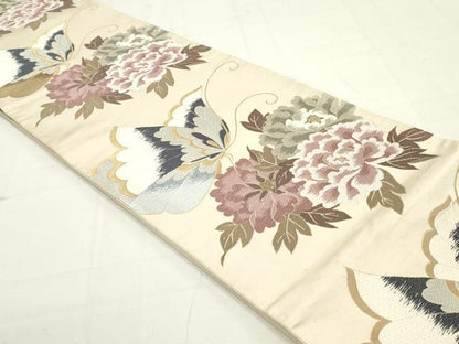 平和屋着物●青々庵　六通柄袋帯　唐織　花蝶文　金糸　正絹　逸品　DAAU6812ob