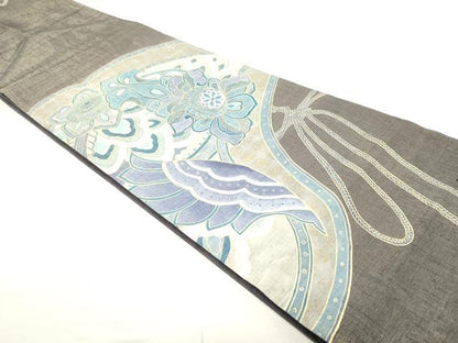 平和屋着物●太鼓柄袋帯　紬地　更紗花文　金通し地　正絹　逸品　DAAU6817ob