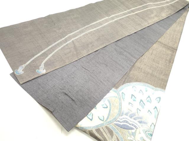 平和屋着物●太鼓柄袋帯　紬地　更紗花文　金通し地　正絹　逸品　DAAU6817ob