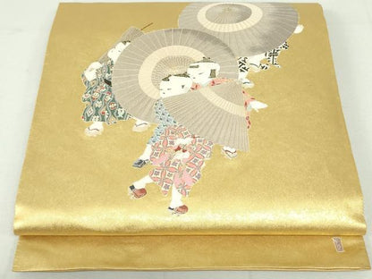 平和屋着物●加賀友禅の巨匠 初代 由水十久 西陣 長嶋成織物 ながしま帯 太鼓柄袋帯 瀞金錦 傘 本金箔 正絹 逸品 DAAU6864ob