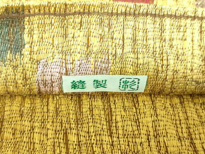平和屋着物▽銀座きしや 全通柄袋帯 スリーシーズン 春夏秋 紬地 格子抽象文様 正絹 逸品 未使用 DAAU6872ob