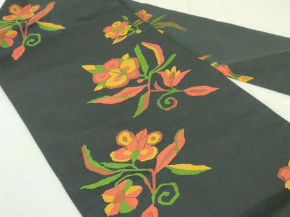 平和屋着物●九寸名古屋帯　更紗花文　黒地　正絹　逸品　DAAU6882ob