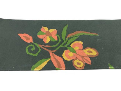 平和屋着物●九寸名古屋帯　更紗花文　黒地　正絹　逸品　DAAU6882ob