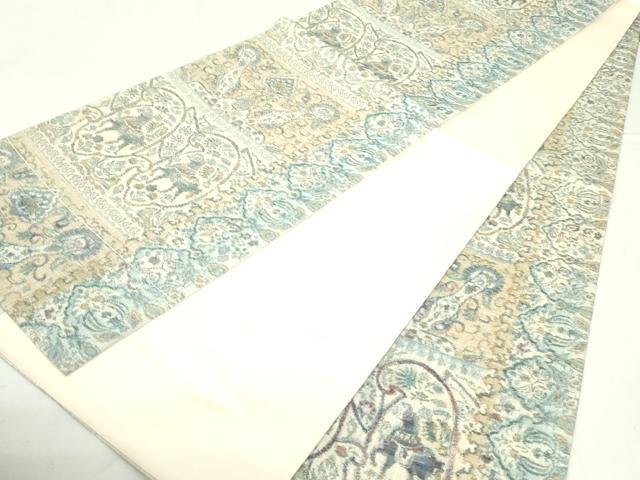 平和屋着物●小千谷紬 全通柄袋帯 狩猟更紗花唐草間道 正絹 逸品 DAAU6892ob