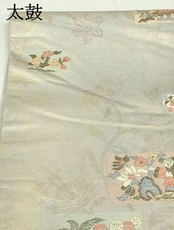 平和屋着物●六通柄袋帯 夢市楽 色紙人物草花文 金糸 正絹 逸品 DAAU6901ob