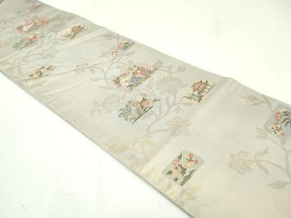 平和屋着物●六通柄袋帯 夢市楽 色紙人物草花文 金糸 正絹 逸品 DAAU6901ob