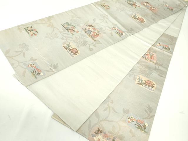 平和屋着物●六通柄袋帯 夢市楽 色紙人物草花文 金糸 正絹 逸品 DAAU6901ob