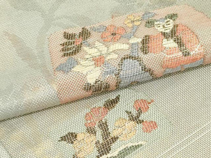 平和屋着物●六通柄袋帯 夢市楽 色紙人物草花文 金糸 正絹 逸品 DAAU6901ob