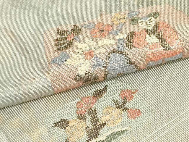平和屋着物●六通柄袋帯 夢市楽 色紙人物草花文 金糸 正絹 逸品 DAAU6901ob