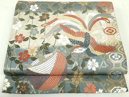 平和屋着物●六通柄袋帯 唐織 鳳凰糸巻き草花文 金糸 正絹 逸品 DAAU6906ob