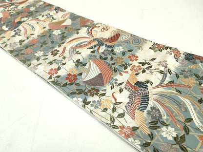 平和屋着物●六通柄袋帯 唐織 鳳凰糸巻き草花文 金糸 正絹 逸品 DAAU6906ob