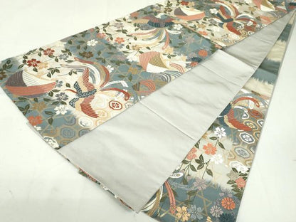 平和屋着物●六通柄袋帯 唐織 鳳凰糸巻き草花文 金糸 正絹 逸品 DAAU6906ob