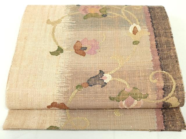 平和屋着物●八寸名古屋帯　紬地　更紗花唐草間道　正絹　逸品　未使用　DAAU6920ob