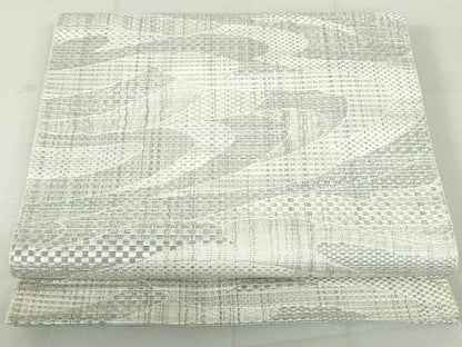 平和屋着物●本場筑前博多織　八寸名古屋帯　紬地　流水市松文　正絹　逸品　DAAU6923ob