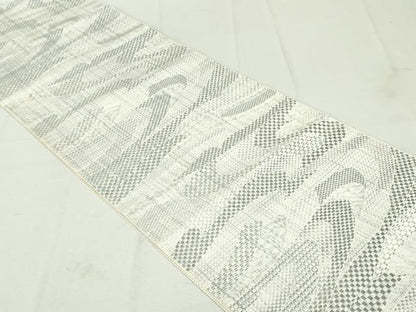 平和屋着物●本場筑前博多織　八寸名古屋帯　紬地　流水市松文　正絹　逸品　DAAU6923ob