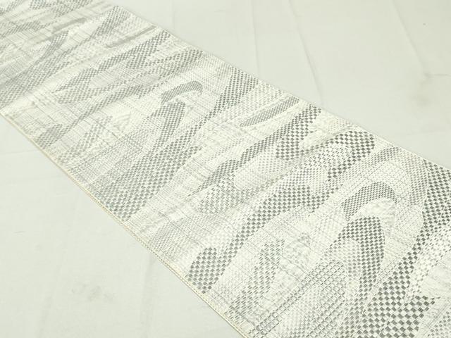 平和屋着物●本場筑前博多織　八寸名古屋帯　紬地　流水市松文　正絹　逸品　DAAU6923ob