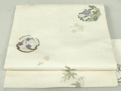 平和屋着物●九寸名古屋帯 唐織 京ロマン 象牙色 金糸 正絹 逸品 DAAU6924ob