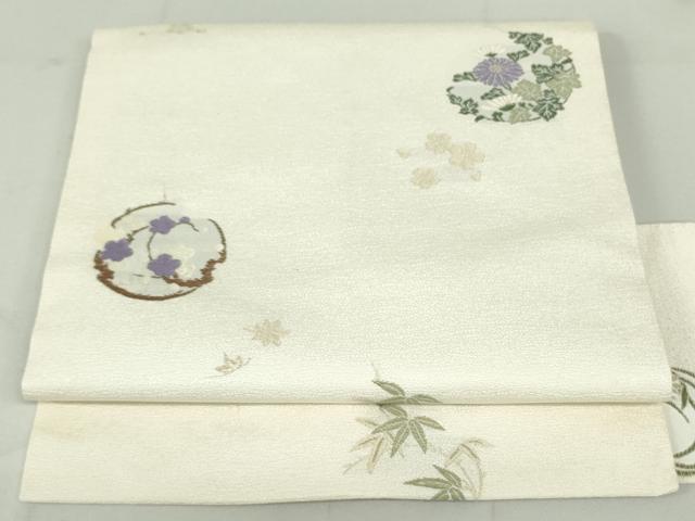 平和屋着物●九寸名古屋帯 唐織 京ロマン 象牙色 金糸 正絹 逸品 DAAU6924ob