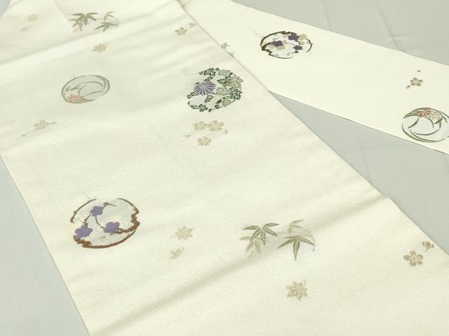 平和屋着物●九寸名古屋帯 唐織 京ロマン 象牙色 金糸 正絹 逸品 DAAU6924ob