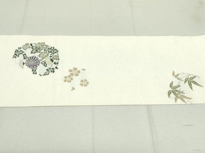 平和屋着物●九寸名古屋帯 唐織 京ロマン 象牙色 金糸 正絹 逸品 DAAU6924ob