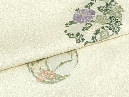 平和屋着物●九寸名古屋帯 唐織 京ロマン 象牙色 金糸 正絹 逸品 DAAU6924ob