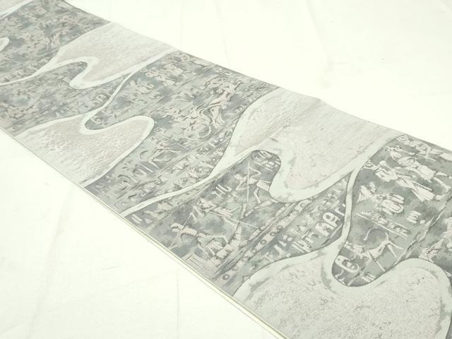 平和屋着物●本場筑前博多織 八寸名古屋帯 流水壁画文 正絹 逸品 DAAU6928ob