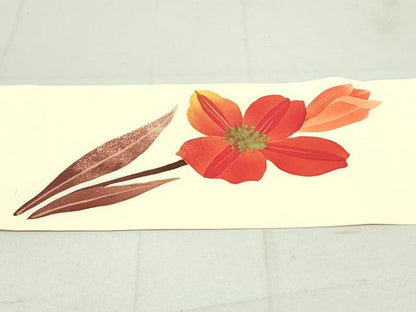 平和屋着物●塩瀬　九寸名古屋帯　ろうけつ染め　草花文　金彩　正絹　逸品　DAAU6931ob