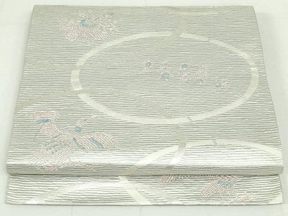 平和屋着物●本場筑前博多織 八寸名古屋帯 鳳凰草花文 銀糸 正絹 逸品 DAAU6934ob
