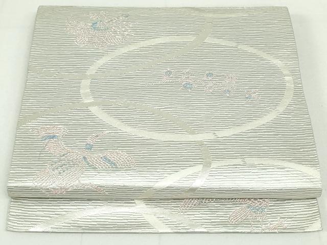 平和屋着物●本場筑前博多織 八寸名古屋帯 鳳凰草花文 銀糸 正絹 逸品 DAAU6934ob