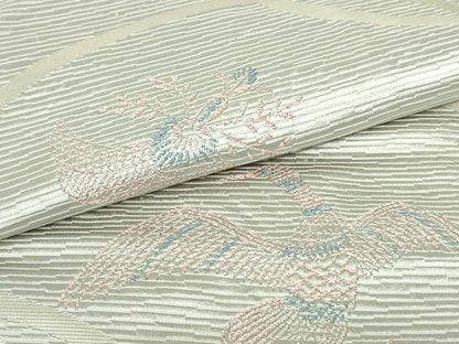 平和屋着物●本場筑前博多織 八寸名古屋帯 鳳凰草花文 銀糸 正絹 逸品 DAAU6934ob