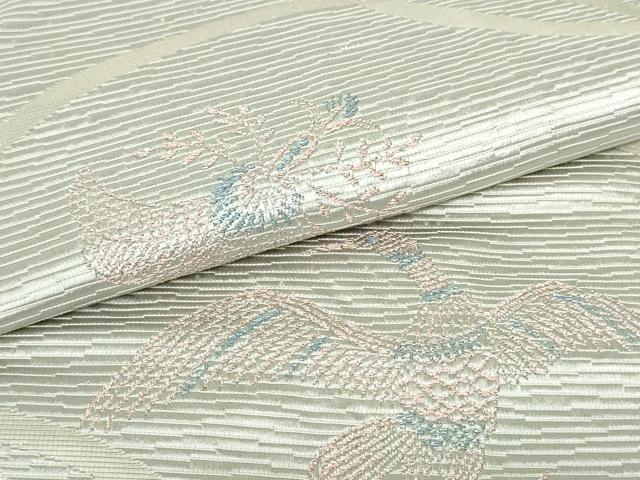 平和屋着物●本場筑前博多織 八寸名古屋帯 鳳凰草花文 銀糸 正絹 逸品 DAAU6934ob
