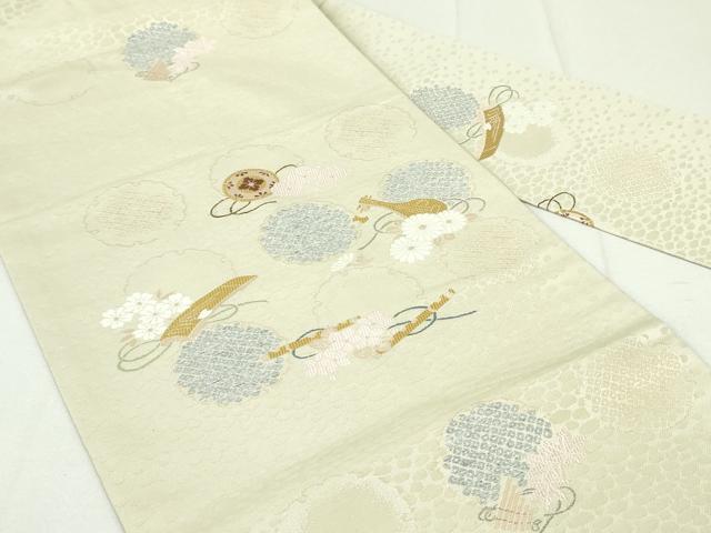 平和屋着物●九寸名古屋帯　唐織　雪輪楽器花文　金糸　正絹　逸品　DAAU6937ob