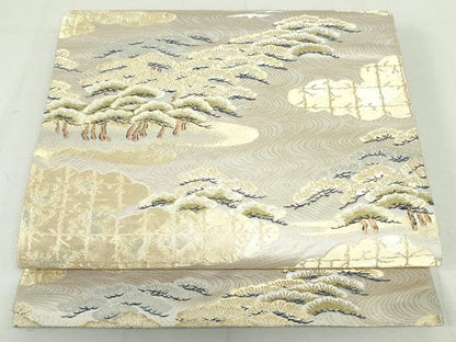 平和屋着物●西陣 服部織物謹製 六通柄袋帯 唐織 雲取り流水松鳥文 金糸 正絹 逸品 未使用 DAAU6940ob