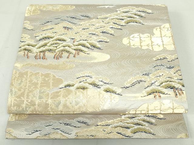 平和屋着物●西陣 服部織物謹製 六通柄袋帯 唐織 雲取り流水松鳥文 金糸 正絹 逸品 未使用 DAAU6940ob