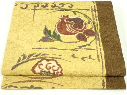 平和屋着物●両面 全通柄袋帯 ふくれ織 更紗花間道 正絹 逸品 DAAU6941ob
