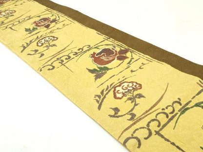 平和屋着物●両面 全通柄袋帯 ふくれ織 更紗花間道 正絹 逸品 DAAU6941ob