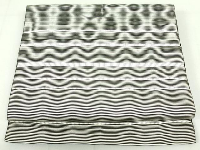 平和屋着物●本場筑前博多織 八寸名古屋帯 よろけ縞 正絹 逸品 DAAU6944ob