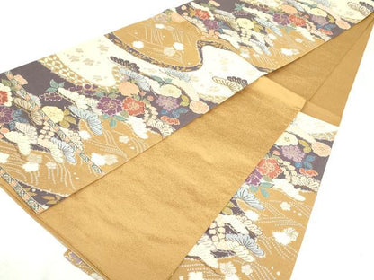 平和屋着物●六通柄袋帯 唐織 絞り 流水花咲 金糸 正絹 逸品 DAAU6948ob