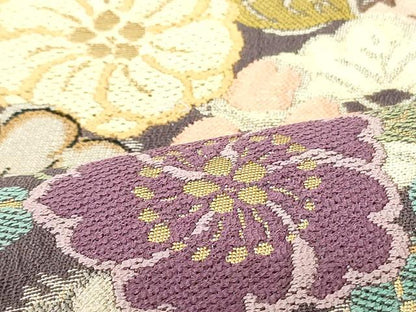 平和屋着物●六通柄袋帯 唐織 絞り 流水花咲 金糸 正絹 逸品 DAAU6948ob
