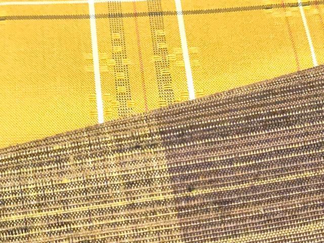 平和屋着物●両面　全通柄袋帯　スリーシーズン　春夏秋　紬地　花織　切嵌　幾何学格子文　正絹　逸品　DAAU6950ob