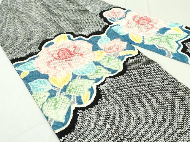 平和屋着物●名門 藤娘きぬたや・総絞り 九寸名古屋帯 草花文 黒地 正絹 逸品 DAAU6961ob